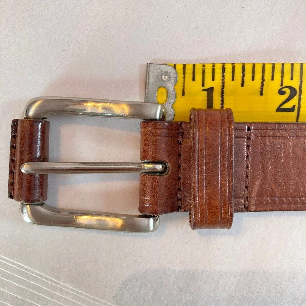 Amanda Smith Brown Genuine Leather Belt Braided Woven Silver Tone Buckle‎ Size L